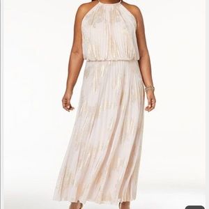 Metallic-Print Pleated Blouson Gown